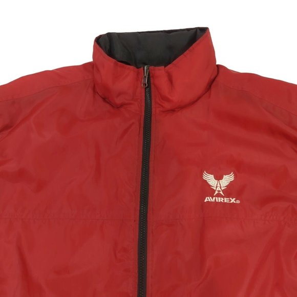 Avirex Satin / Fleece Reversible Jacket Red Black Men's Sz XL Packable Hood - Picture 2 of 11